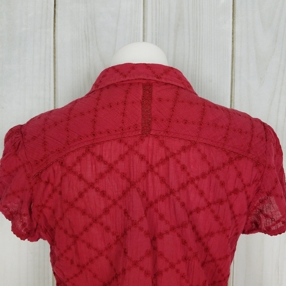 Y2K Roxy Red Eyelet Embroidery Cotton Blouse Size Large Juniors - Picture 7 of 10